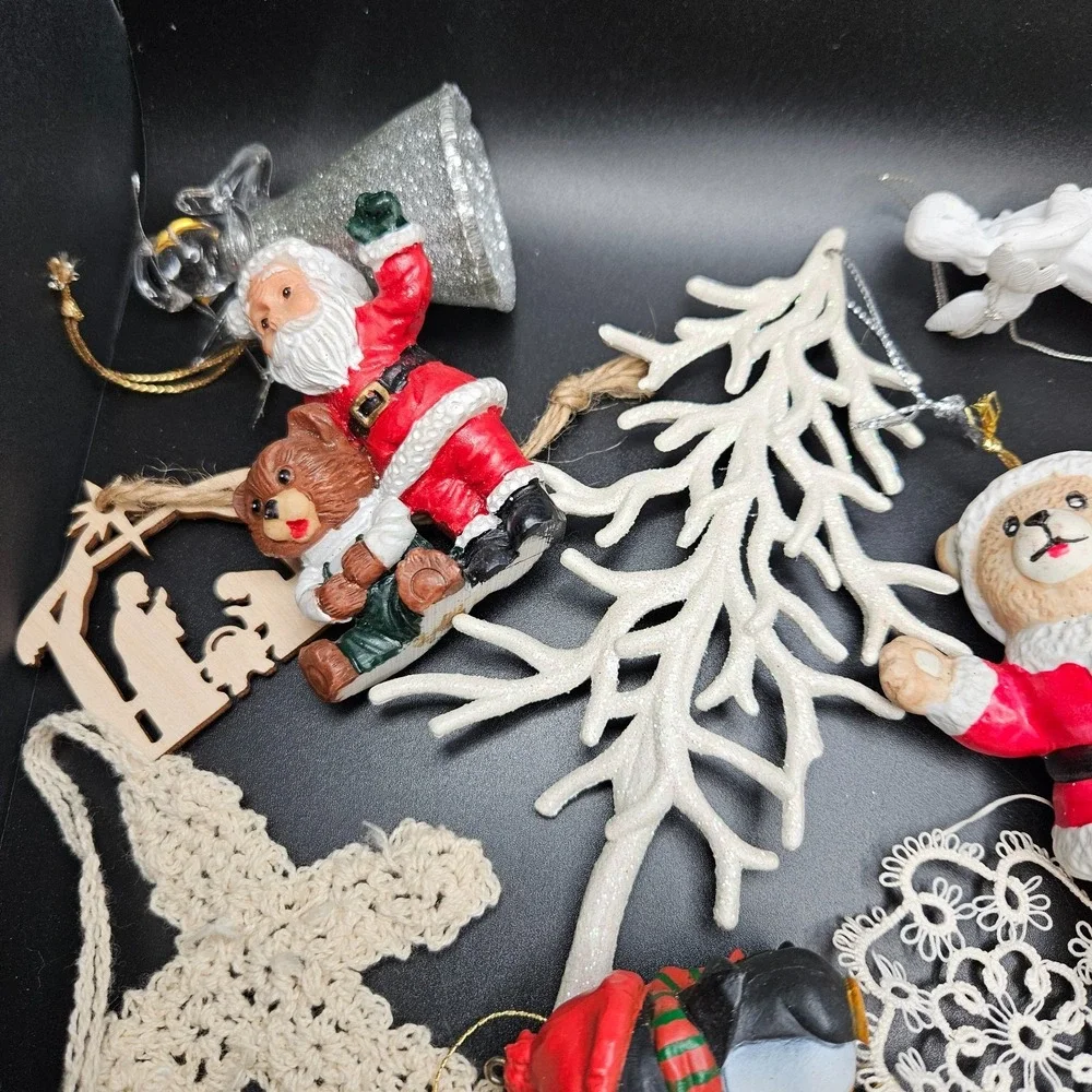 Vintage Christmas Ornament Lot –‎ Mixed Santa, Angel, Crochet & Beaded Decor